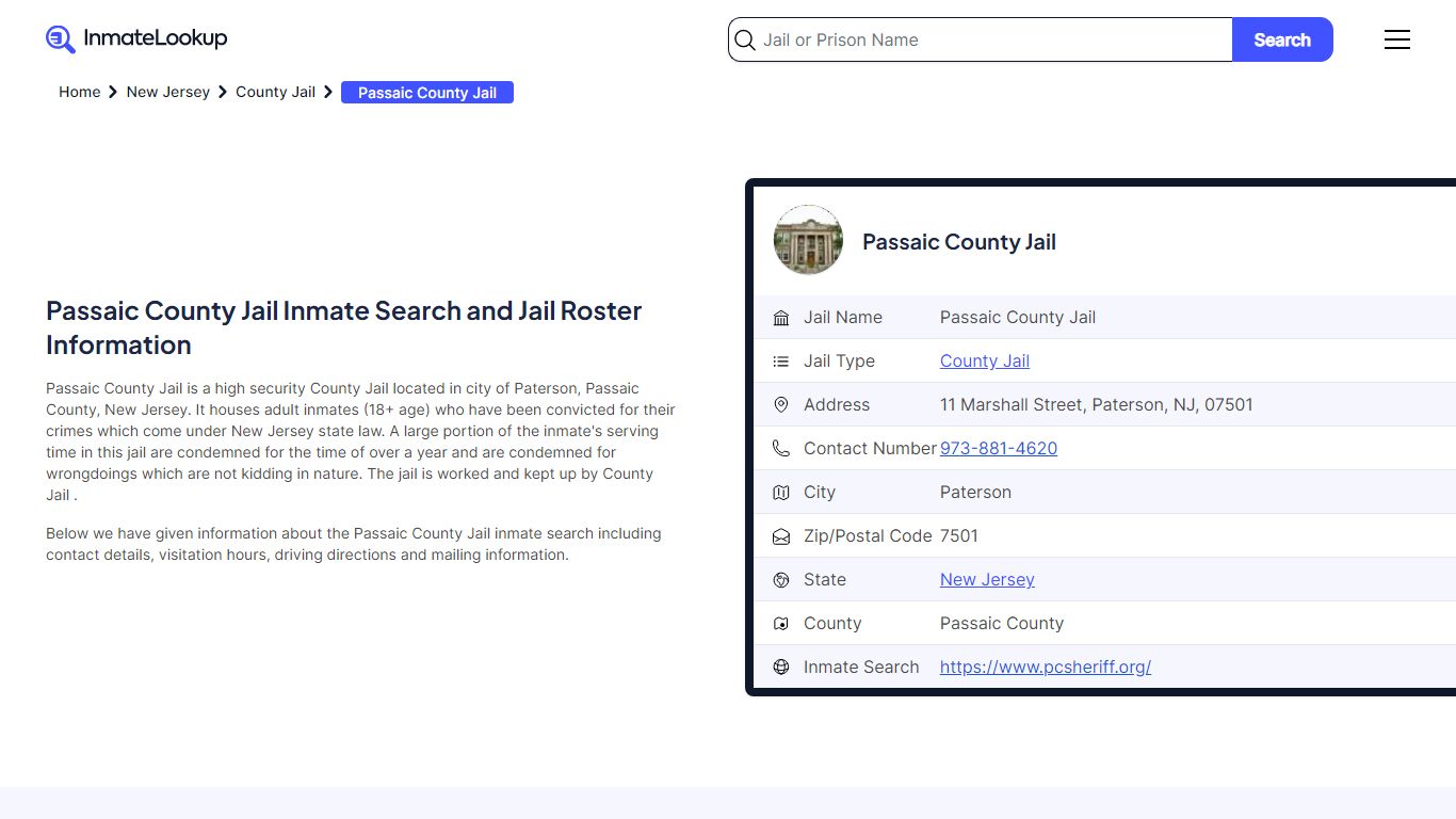 Passaic County Jail Inmate Search and Jail Roster Information