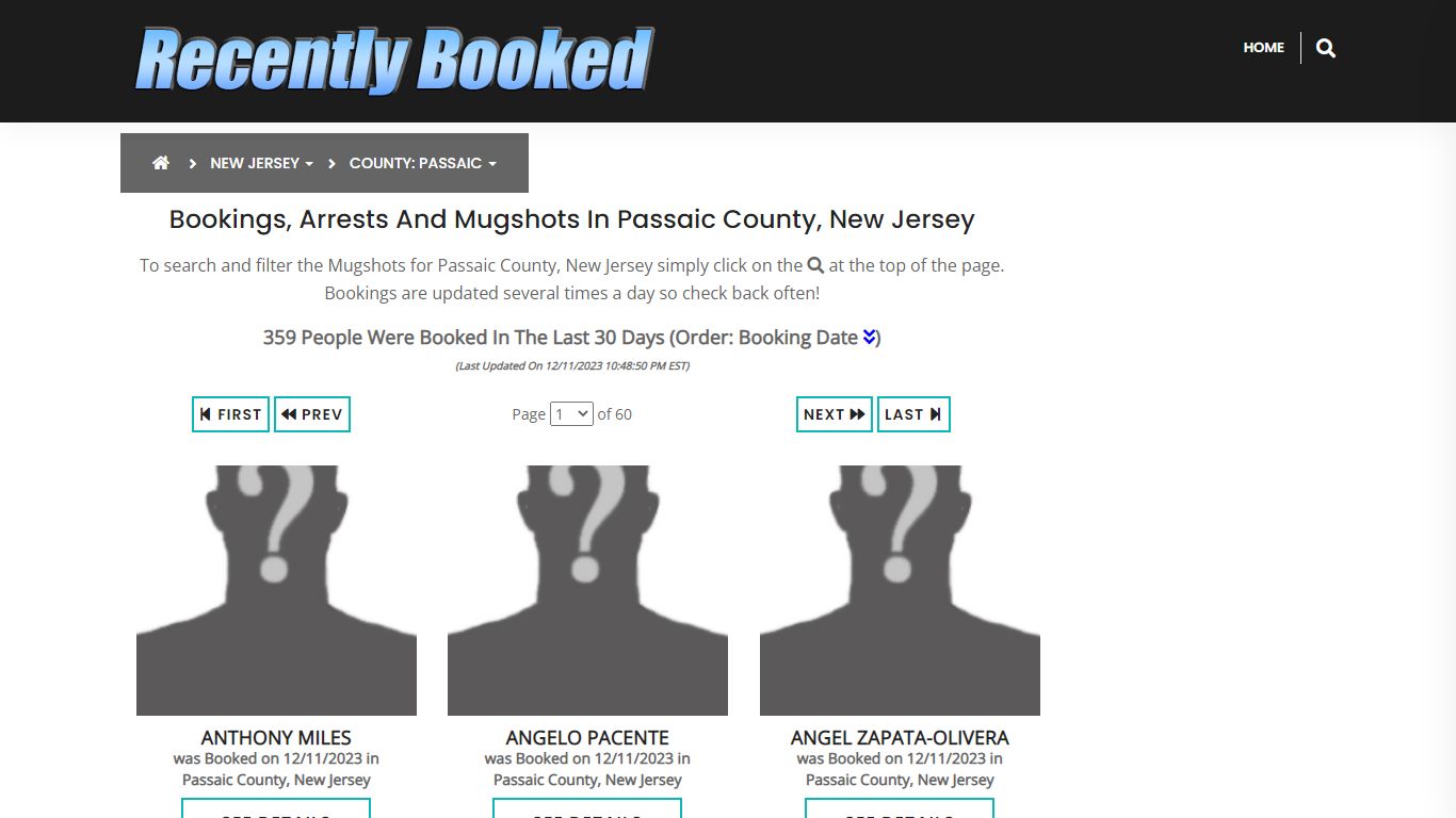 Bookings, Arrests and Mugshots in Passaic County, New Jersey